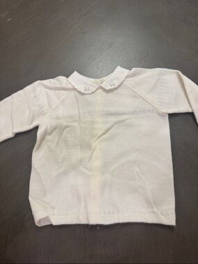 Vintage Cream Wool Knit Peter Pan Collar Sweater Top for Babies